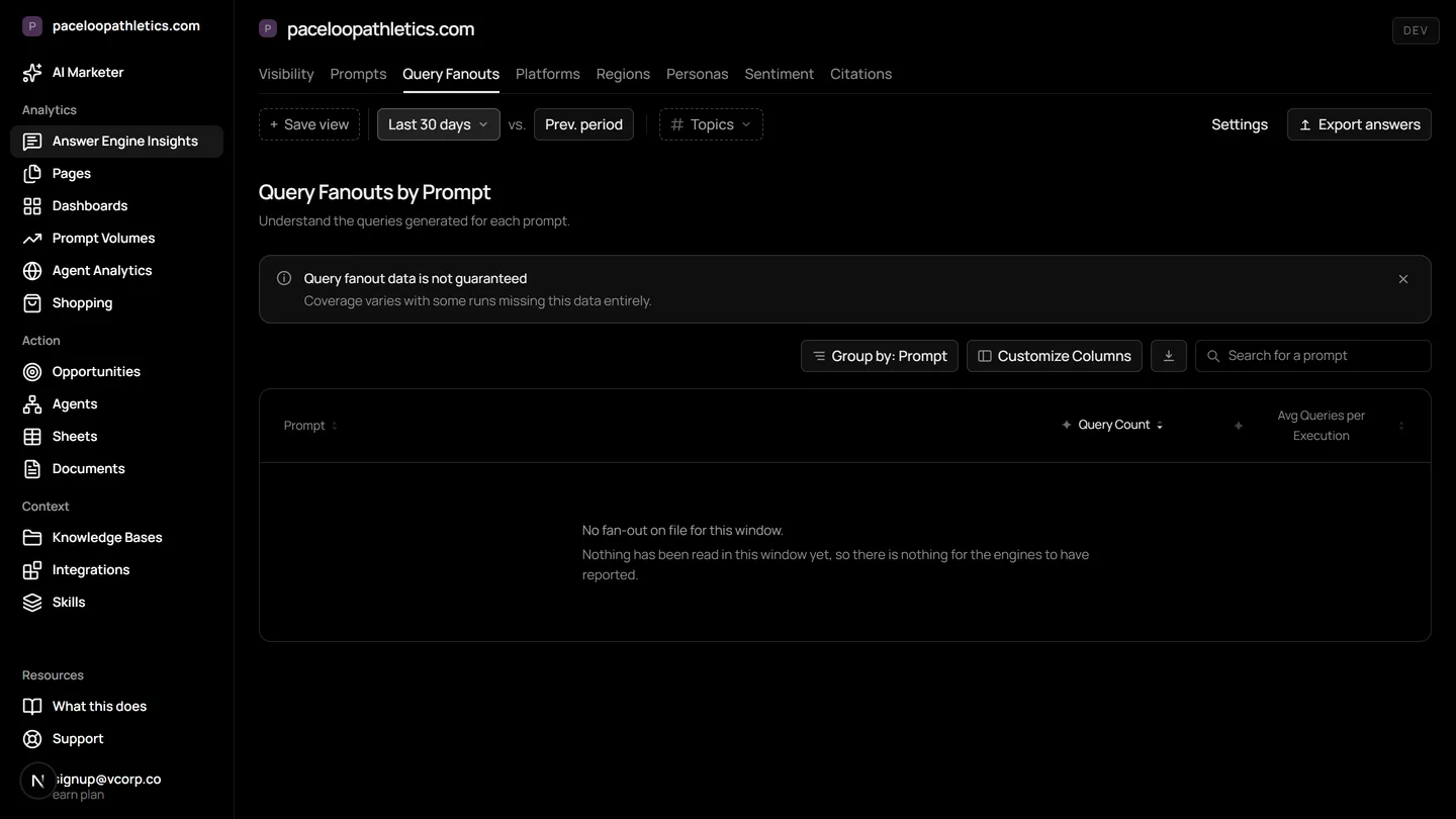 The Query Fanout screen in Mentionry
