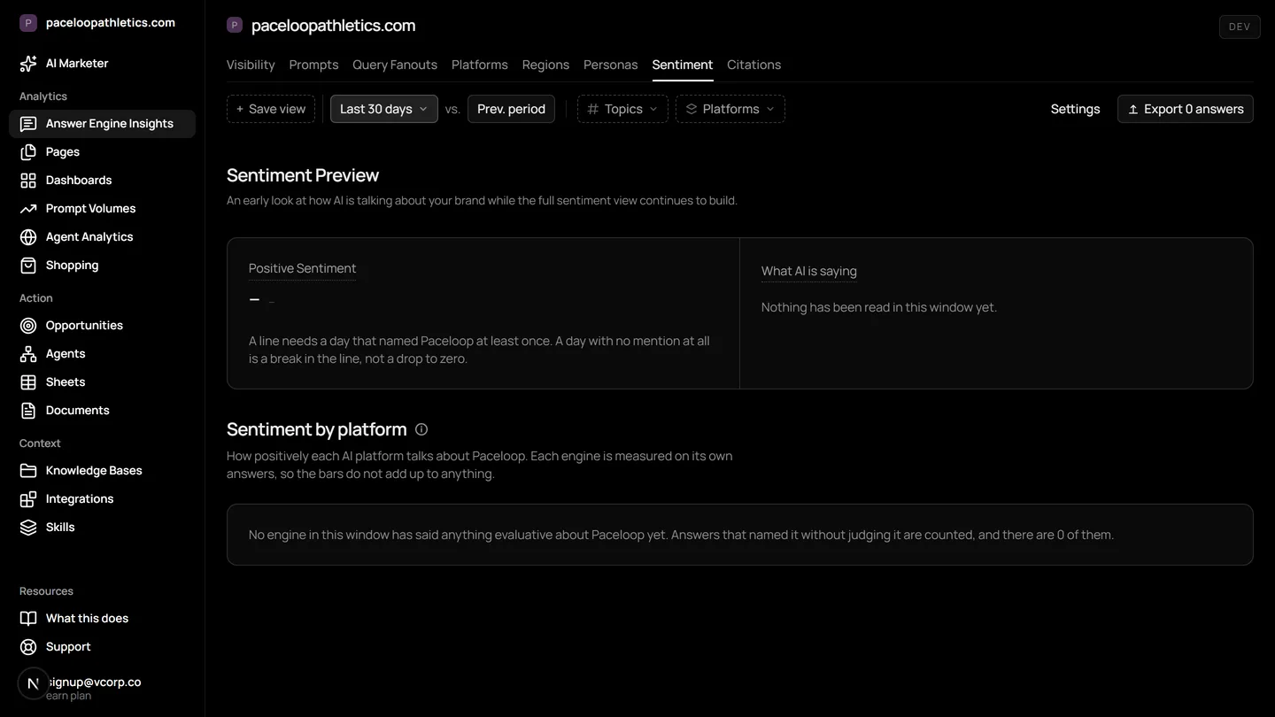 The Sentiment Tracking & Analysis screen in Mentionry